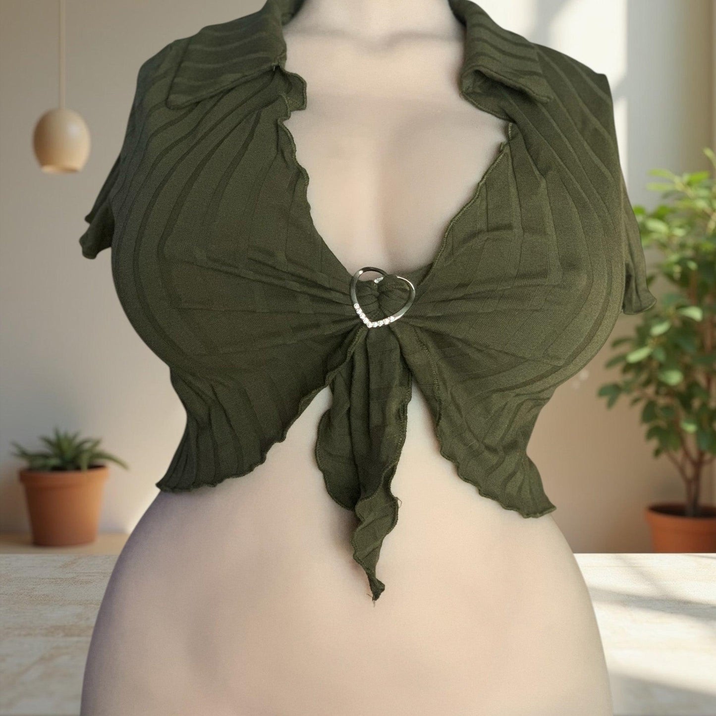 Dark green tie-front crop shirt for Tantaly doll - Concept Beauty