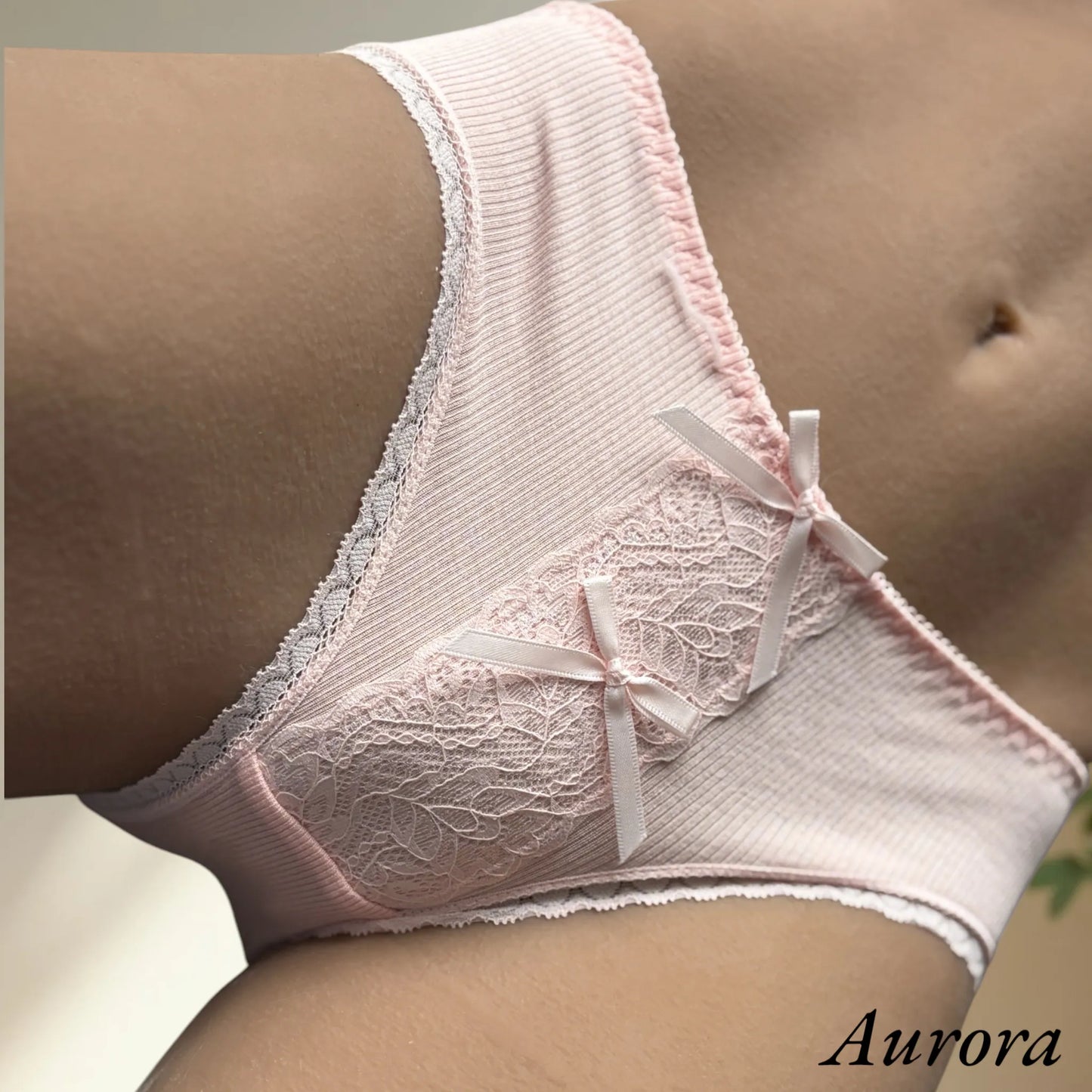 aurora wearing pink lingerie ribbon panties detailled view