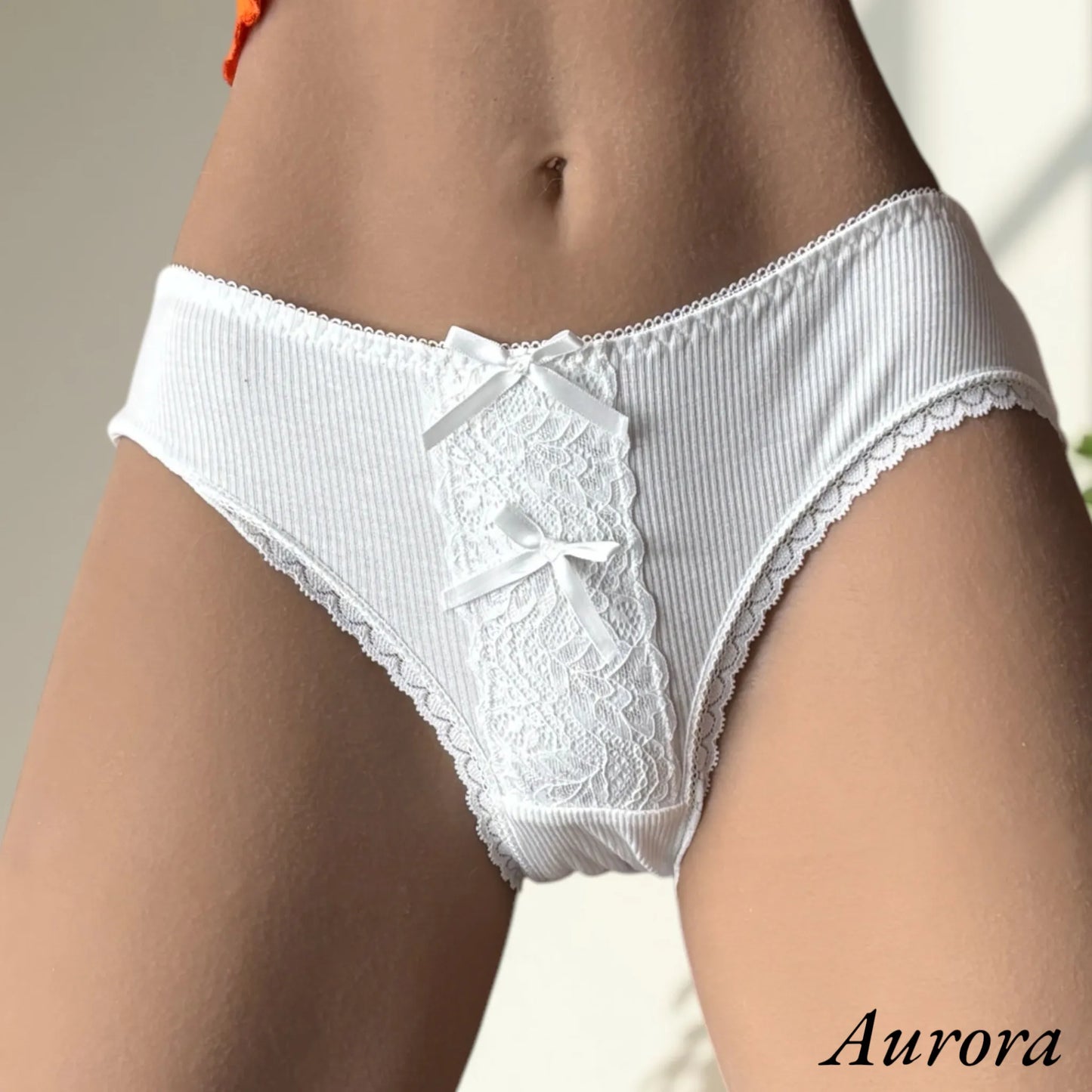 aurora wearing pink lingerie ribbon panties front view