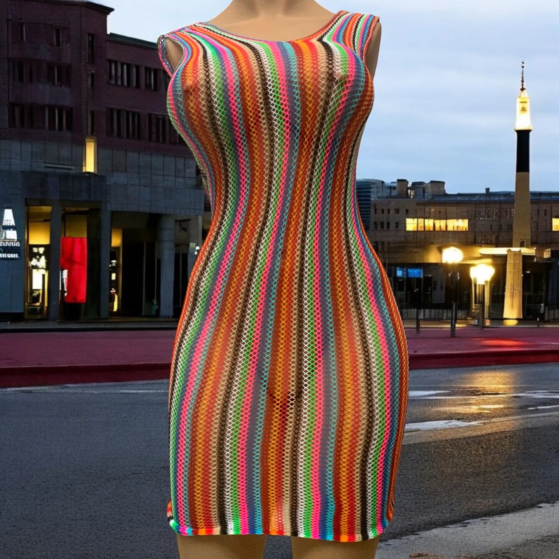 Aurora face view multicolore fishnet