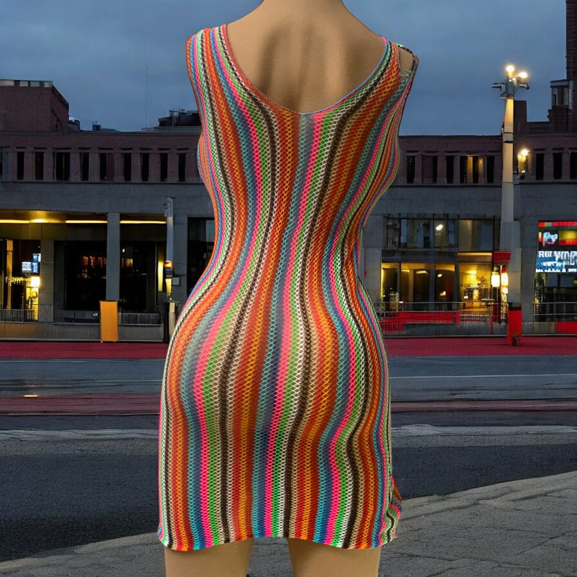 Aurora back view multicolore fishnet