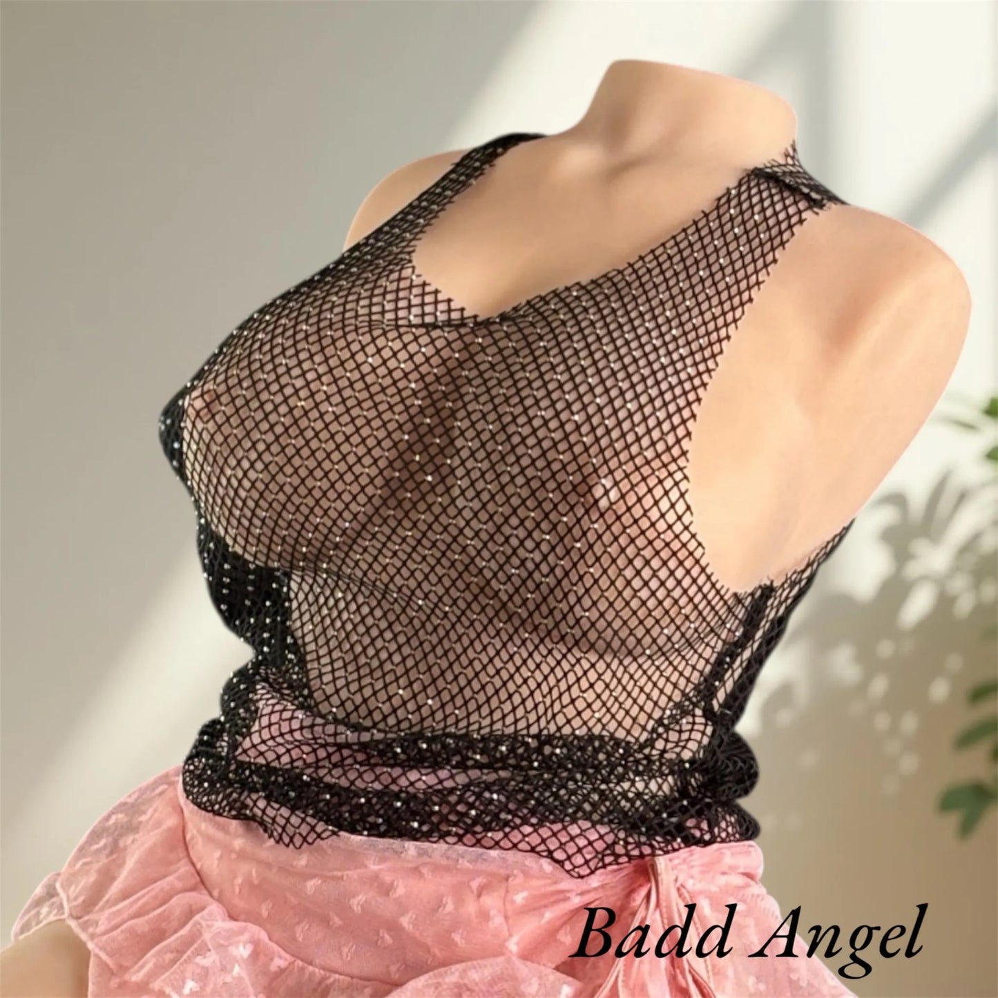 Badd Angel tantaly wearing a top black fishnet lingerie