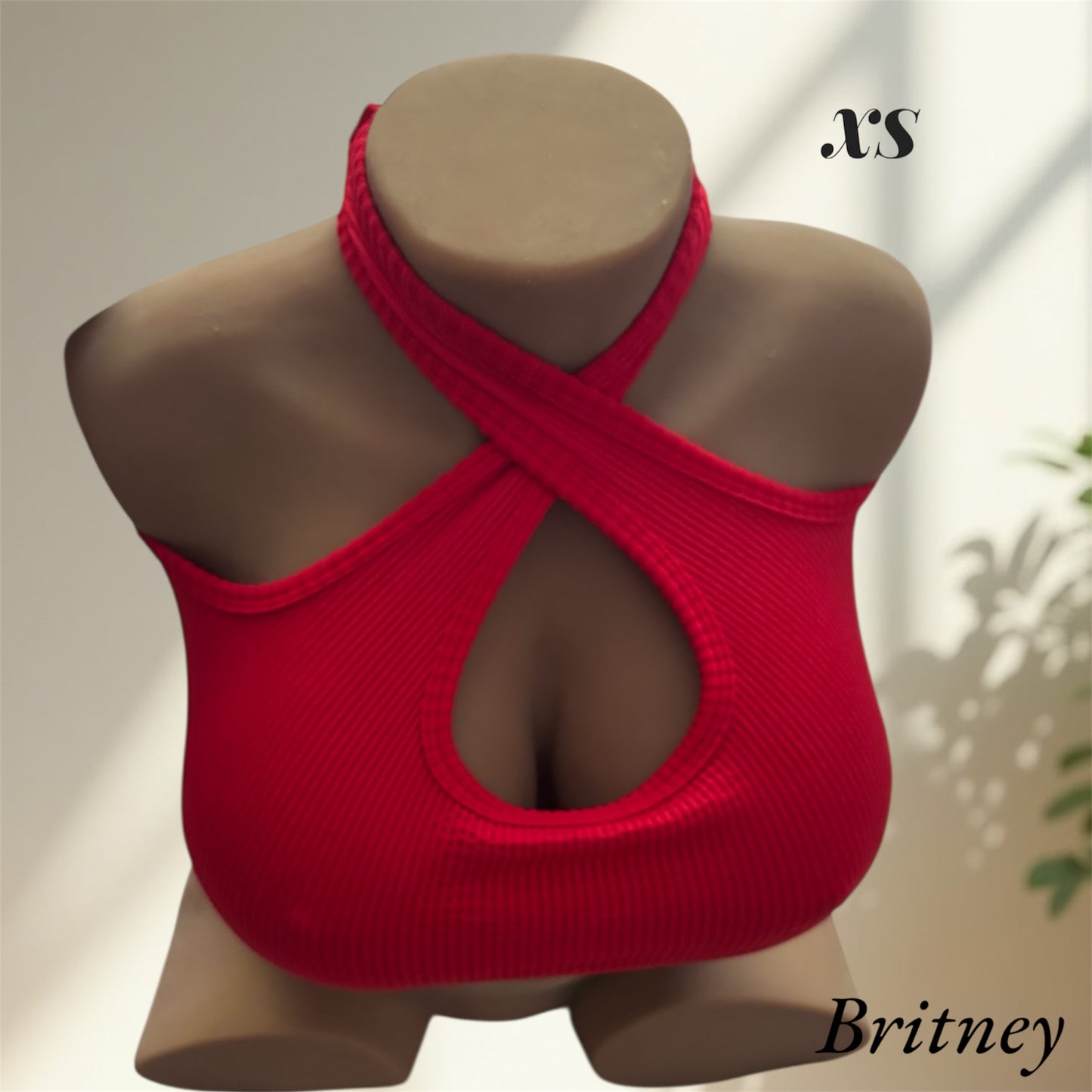 Britney wearing a XS small red top jennfer