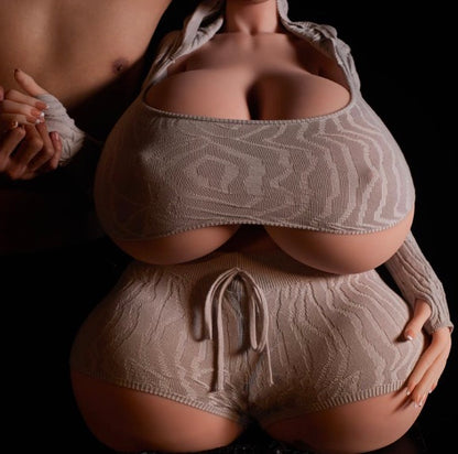 H82 climax doll BBW in stylish outfit showcasing generous curves and bust, ideal for fantasy scenarios.