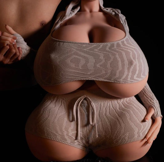H82 climax doll BBW in stylish outfit showcasing generous curves and bust, ideal for fantasy scenarios.