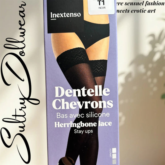 40D Herringbone Lace Stockings – Seduction &amp; Silicone Support