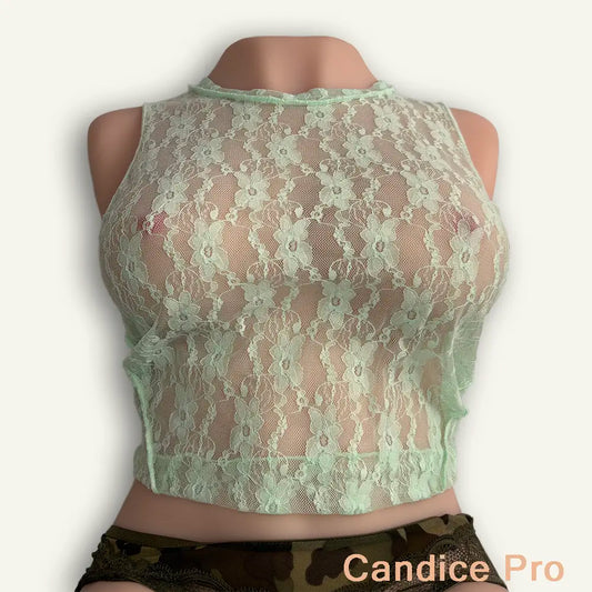 Crop Top Dentelle Vert d’Eau – Voile Sensuel