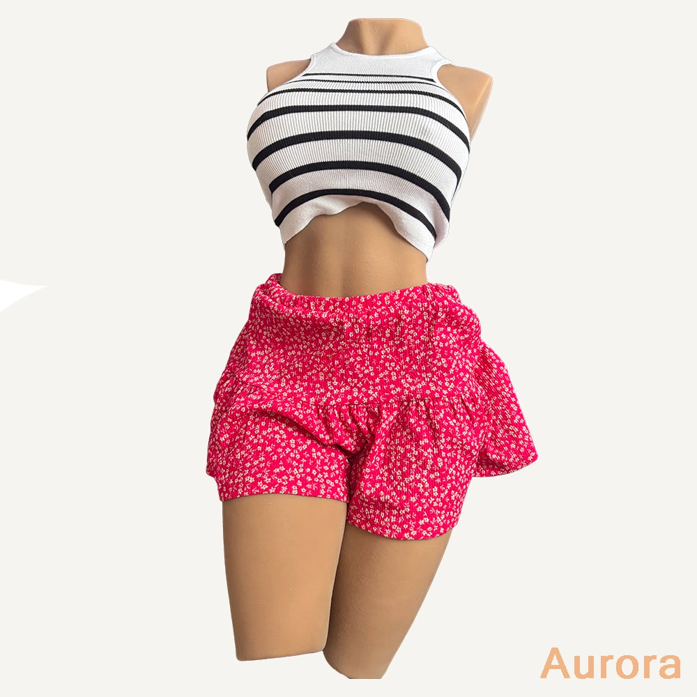 Jupe Rouge Fleurie – Coupe Courte, Esprit Estival